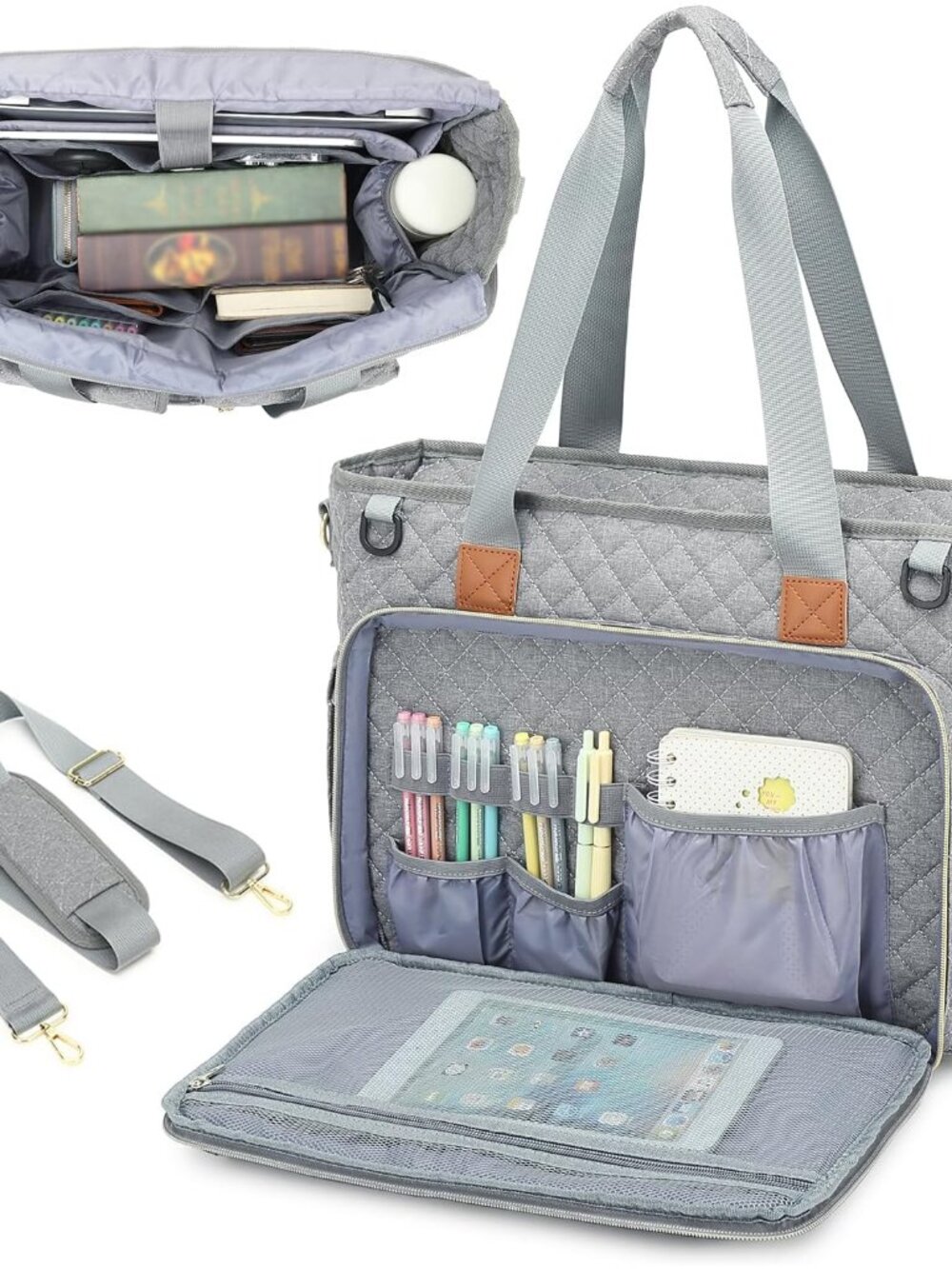 Teacher Tote Bag for Women, 15.6 inch Laptop Work Bag with Cup Holder | Computer